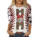 FhsagQ Female Plus Size Tops Womens Baseball Printed Three Quarter Sleeve T Shirt Spring Summer Tops Round Neck Shirt Red S