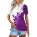 Dorkasm Womenâ€™s Short Sleeve Polo Shirt Performance Golf Polo Shirt Active Top Floral Printed Tee Shirt Purple 3XL