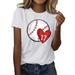 FhsagQ Female Womens Spring Tops Women Fashion T Shirt Baseball Print Short Sleeve Summer Casual Tunic Top Red XL