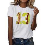 FhsagQ Female Womens Spring Tops Women Fashion T Shirt Baseball Print Short Sleeve Summer Casual Tunic Top Yellow XL