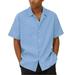 LINMOUA Hawaiian Shirt For Men Men s Vintage Button Down Bowling Shirts Short Sleeve Summer Beach Shirt Blue L