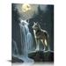 Nawypu Wolf Canvas Wall Art - Wolf Howling At Stone At Night Pictures - Christian Wolf Painting Wall Decor-Wolves Posters Home for Living Room Bedroom Bathroom Decoration