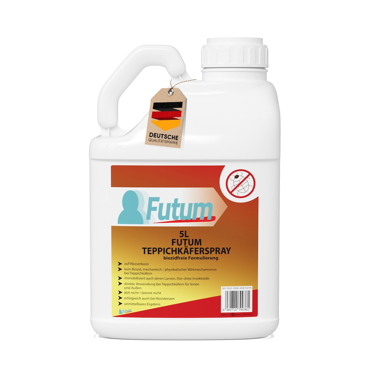 FUTUM 5L Teppichkäferspray bekämpft Insekten, Eier, Larven, Insektenspray ohne Biozide auf Wasserbasis, Sofortwirkung ohne Flecken Image