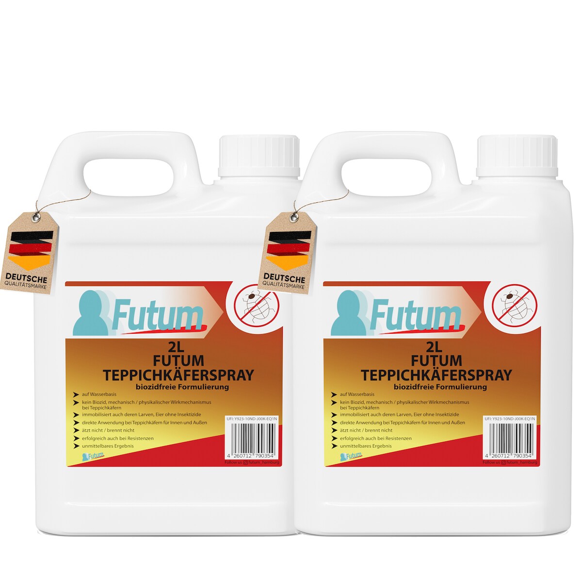 FUTUM 2x2L Teppichkäferspray bekämpft Insekten, Eier, Larven, Insektenspray ohne Biozide auf Wasserbasis, Sofortwirkung ohne Flecken Image