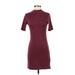 Topshop Casual Dress - Sheath Mock Short sleeves: Burgundy Houndstooth Dresses - Women's Size 4
