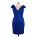 Eliza J Cocktail Dress - Bodycon V-Neck Short sleeves: Blue Print Dresses - Women's Size 18