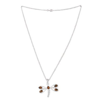 Brown Dragonfly,'Tiger's Eye Sterling Silver Dragonfly Pendant Necklace'