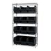 Quantum Storage Systems WR5-533BK 5-Tier Complete Wire Shelving System with 12 QMS533 Black Magnum Bins Chrome Finish 18 Width x 42 Length x 74 Height