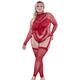 Sheer Fantasy Infatuation Gartered Longsleeve Teddy Bodystocking - Red - One Size