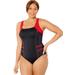 Plus Size Women's Square Neck Strappy Color Block One Piece Swimsuit by Swimsuits For All in Black Salsa (Size 22)