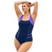 Plus Size Women's Square Neck Strappy Color Block One Piece Swimsuit by Swimsuits For All in Navy Electric Iris (Size 8)