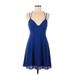 Express Casual Dress - Mini V-Neck Sleeveless: Blue Solid Dresses - Women's Size 8