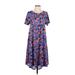 Lularoe Casual Dress - Midi Scoop Neck Short sleeves: Blue Floral Dresses - Women's Size Small