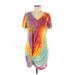 Shein Casual Dress - Shift V-Neck Short sleeves: Orange Tie-dye Dresses - Women's Size Large