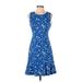 Draper James Casual Dress - A-Line Crew Neck Sleeveless: Blue Floral Dresses - New - Women's Size X-Small