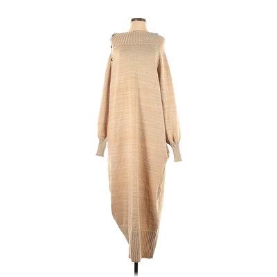 Stylewe Casual Dress - Midi High Neck 3/4 sleeves: Tan Print Dresses - New - Women's Size Small