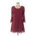 Speechless Casual Dress - A-Line Scoop Neck 3/4 sleeves: Burgundy Solid Dresses - Women's Size Medium