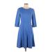 Eliza J Casual Dress - A-Line Crew Neck 3/4 sleeves: Blue Solid Dresses - New - Women's Size 12
