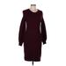 Ann Taylor LOFT Casual Dress - Sweater Dress Crew Neck 3/4 sleeves: Burgundy Solid Dresses - Women's Size Medium