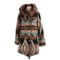 BB Dakota Coat: Mid-Length Brown Aztec or Tribal Print Jackets & Outerwear - Women's Size Medium