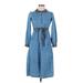 Saks Fifth Avenue Casual Dress - A-Line Mock 3/4 sleeves: Blue Floral Dresses - Women's Size Medium