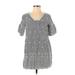 Zara TRF Casual Dress - Mini V Neck Short sleeves: Gray Print Dresses - Women's Size X-Small