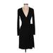 Ann Taylor Casual Dress - Wrap V Neck Long sleeves: Black Solid Dresses - Women's Size 0