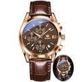 OLEVS Men's Chronograph Quartz Watches, Leather Strap Gold Case with Day Date, Waterproof Stainless Steel Wrist Watch, Luminous Hand Analog Watches for Men, Brown/Black/Blue/White Dial, 2872PZ-Coffee,