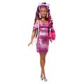 Barbie-Puppe, Fun & Fancy-Haar mit extralangem farbenfrohem schwarzem Haar und schimmerndem rosa Kleid, 10 Frisier- und Mode-Spielaccessoires, JDC86