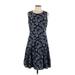 Tommy Hilfiger Casual Dress - A-Line Crew Neck Sleeveless: Blue Floral Dresses - Women's Size 10