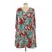 Sew in Love Casual Dress - Mini V Neck Long sleeves: Teal Floral Dresses - New - Women's Size 3X