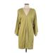 H&M Casual Dress - Mini V-Neck 3/4 sleeves: Green Print Dresses - New - Women's Size Large