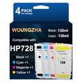 Woungzha Refillable 728 Ink Cartridges 130ml Compatible for HP DesignJet T730 36-in Printer DesignJet T830 24-in MFP DesignJet T830 36-in,with Disposable Chip 4-Pack
