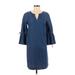 Ann Taylor Casual Dress - Shift V Neck 3/4 sleeves: Blue Print Dresses - Women's Size 4