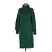 J.Crew Factory Store Casual Dress - Sweater Dress High Neck Long sleeves: Green Solid Dresses - Women's Size Small