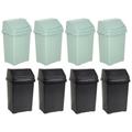 Set of (4 X Silver Sage and 4 X Midnight Greyish) - 8L Litre Swing Bin Under Kitchen Counter Plastic Recycling Dustbin Garbage Bin Rubbish Waste Bin Storage Bin Space Saver Food Grade Bin Made in UK