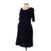 A Pea in the Pod Casual Dress - A-Line Scoop Neck Short sleeves: Blue Print Dresses - Women's Size Large Maternity