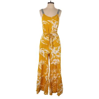 Jumpsuit Scoop Neck Sleeveless: Yellow Print Jumpsuits - Women's Size Medium