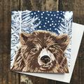 Lino Print Brown Bear Card.woodland Animal, Eco Friendly, Rustic, Seasonal Card.hand Printed in Eco Friendly Ink, Sustainable Card.blank-15x15cm
