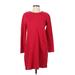 J.Jill Casual Dress - Shift Crew Neck Long sleeves: Red Solid Dresses - Women's Size Small Petite