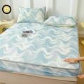 Daenlujec Bed Fitted Sheet Soft Double Bed,Ice Cool Bed Bedspreads Pillow Case Latex, Cartoon Summer Mattress Topper Cover Bed Linen For Bedroom wave 47 * 79inch 2PCS