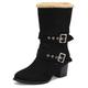 MJIASIAWA Women Pointed Toe Shearling Mid Calf Snow Boots Warm Fur Lined Outdoor Fleece Booties Block Heels Buckle Black-Suede Size 6 UK/40 Asian