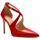 CHMILE CHAU 【You need to measure the length of your feet before ordering】 Women's pumps-high heel shoe-needle-pointed toe-buckle cross strap 54-CHC-19, Red B, 6.5 UK