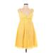 Nine West Casual Dress - A-Line Plunge Sleeveless: Yellow Print Dresses - Women's Size 10