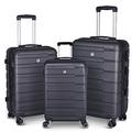 SPOFLYINN 3 Piece Hardshell Luggage Suitcase Sets Hardside Carryon Luggage Set with 360 Degree Spinner Wheels for Travel (20"/24"/28"), Black As Shown, One Size, Fashion