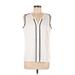 Calvin Klein Sleeveless Blouse: Ivory Solid Tops - Women's Size Medium