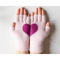 Pink Fingerless Gloves with Purple Heart For Her