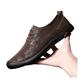 HJGTTTBN Leather Shoes Men Genuine Leather Shoes Men lace up Sneakers Breathable Skateboarding Shoes Men Outdoor Fashion Cow Leather Shoes for Men (Color : Brown, Size : 8)