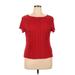 Connected Apparel Short Sleeve Blouse: Red Print Tops - Women's Size X-Large
