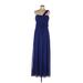 Blondie Nites Cocktail Dress - Formal One Shoulder Sleeveless: Blue Print Dresses - Women's Size 11